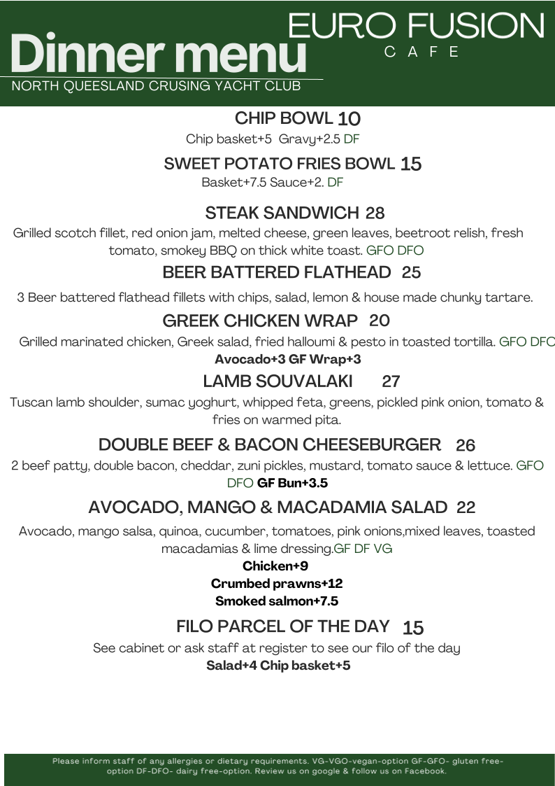 Menu, Euro Fusion Cafe