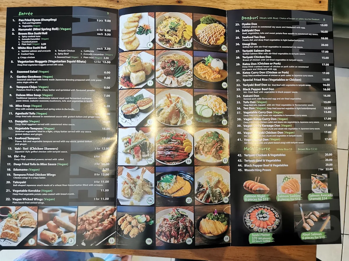 Menu, Tempura Japanese Cafe