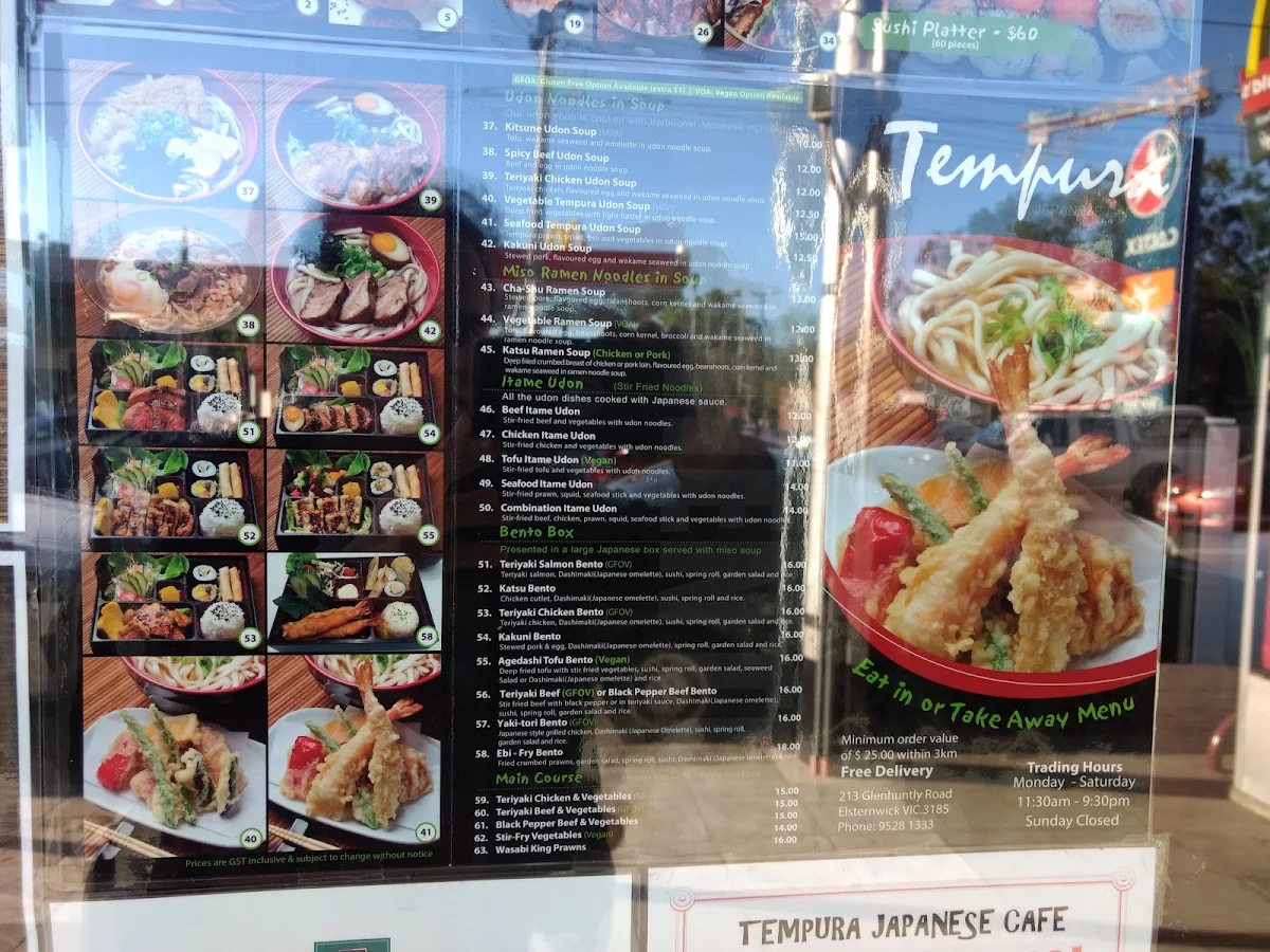 Menu, Tempura Japanese Cafe