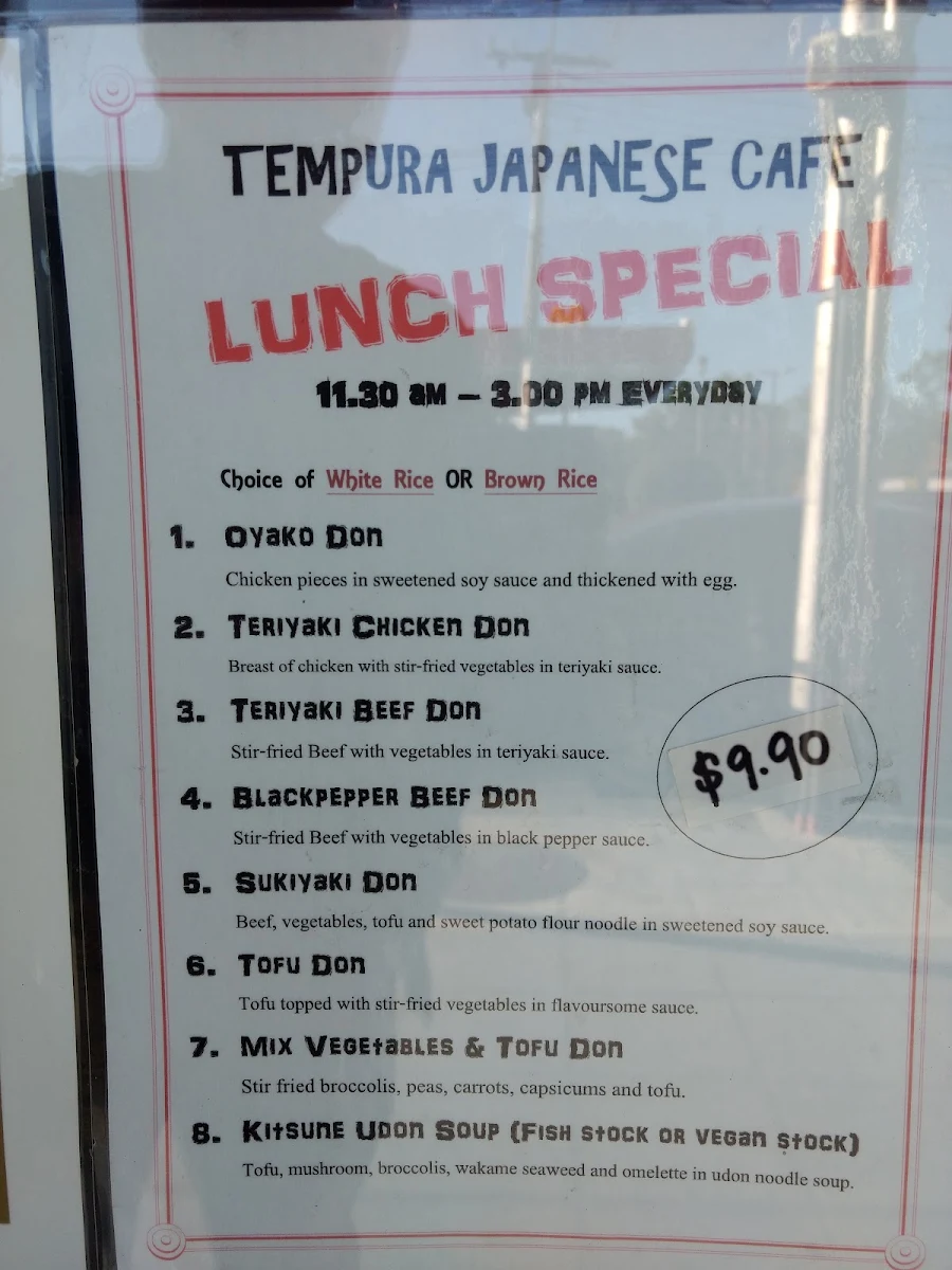 Menu, Tempura Japanese Cafe