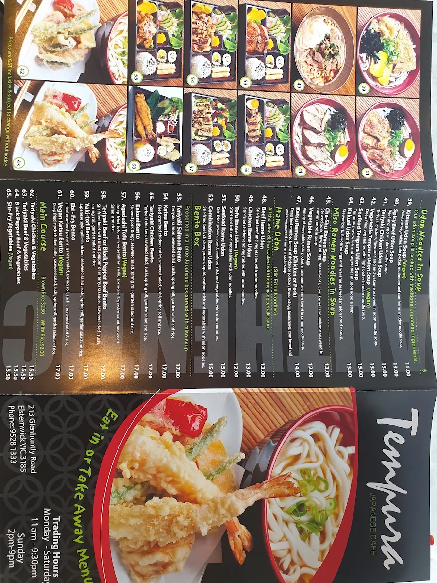 Menu, Tempura Japanese Cafe