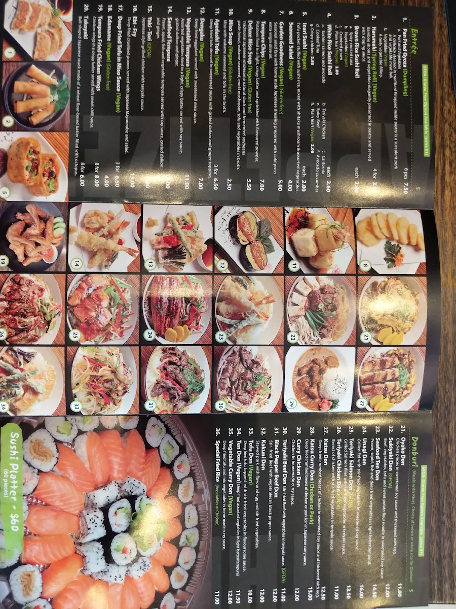 Menu, Tempura Japanese Cafe