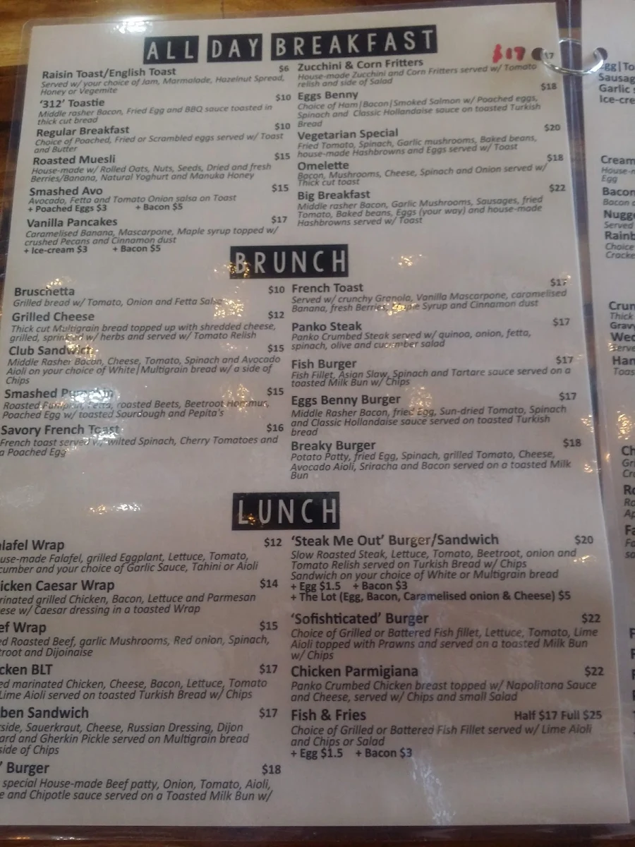 Menu, Cafe 312