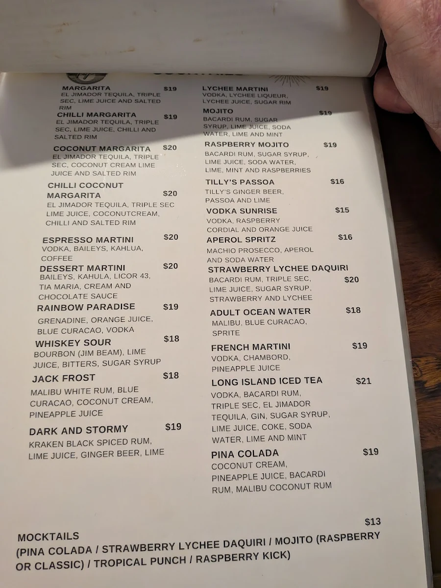 Menu, Off Tap Tapas Marcoola