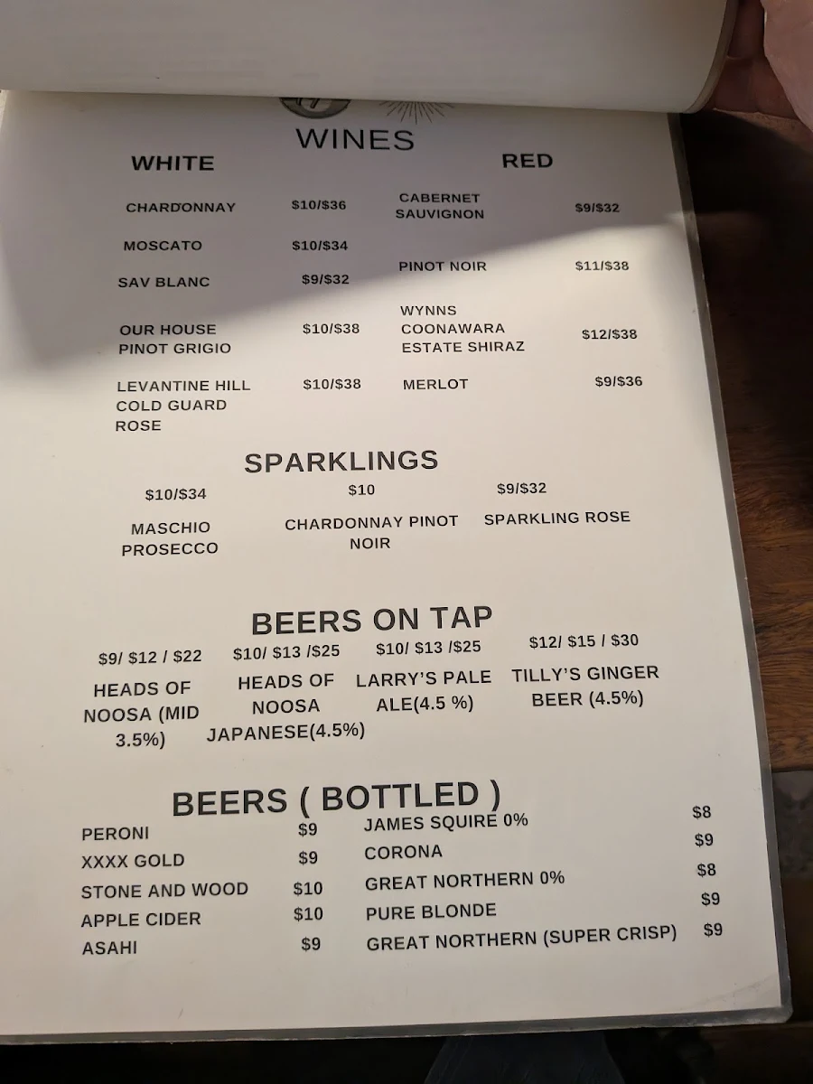 Menu, Off Tap Tapas Marcoola