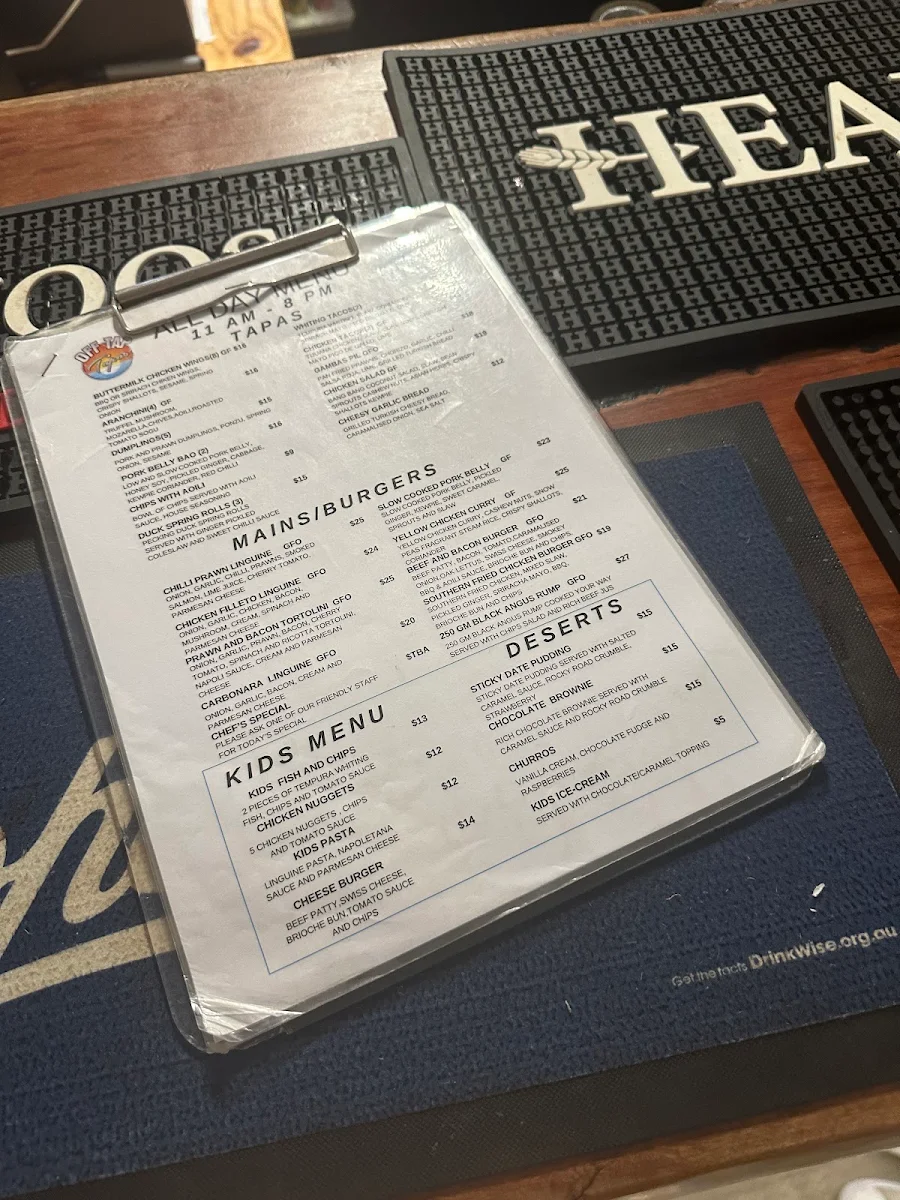 Menu, Off Tap Tapas Marcoola