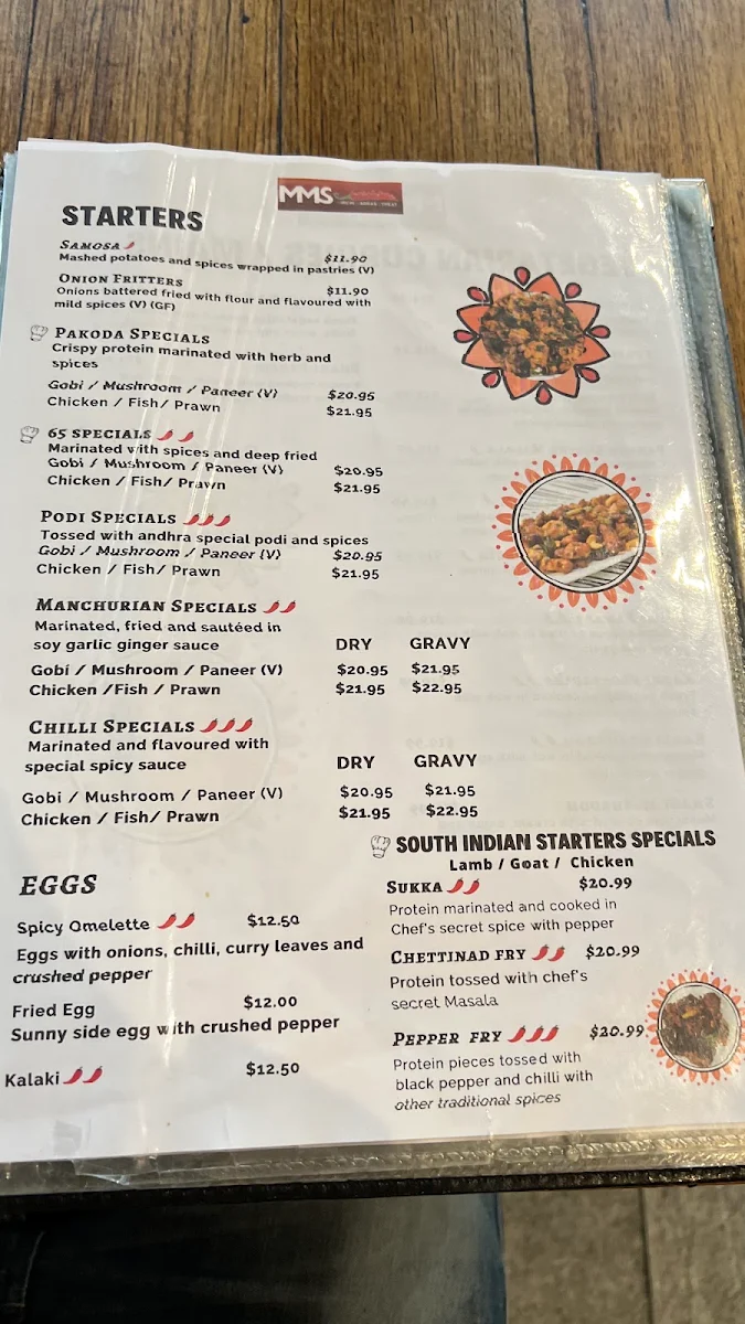Menu, MMS Mirchi Madras Streat