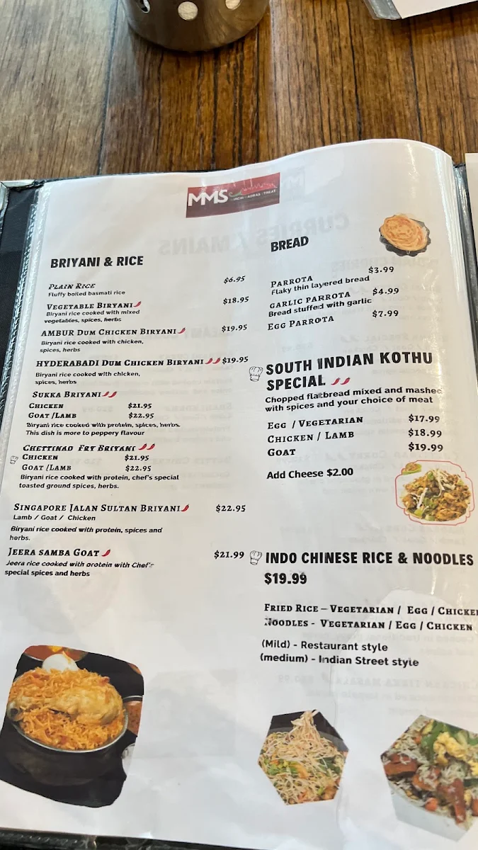 Menu, MMS Mirchi Madras Streat