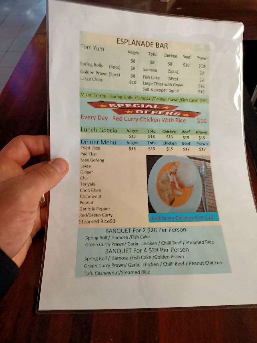 Menu, Esplanade Bar