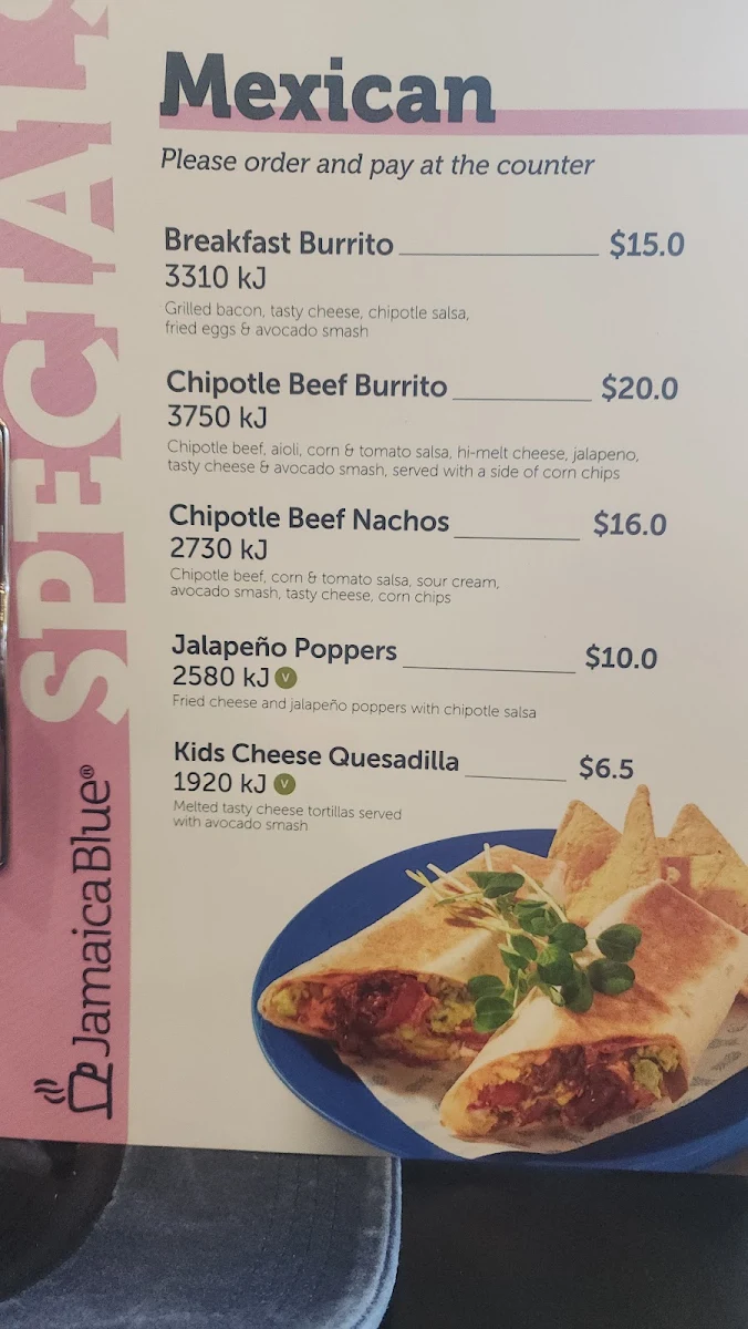 Menu, Jamaica Blue Cranbourne Park