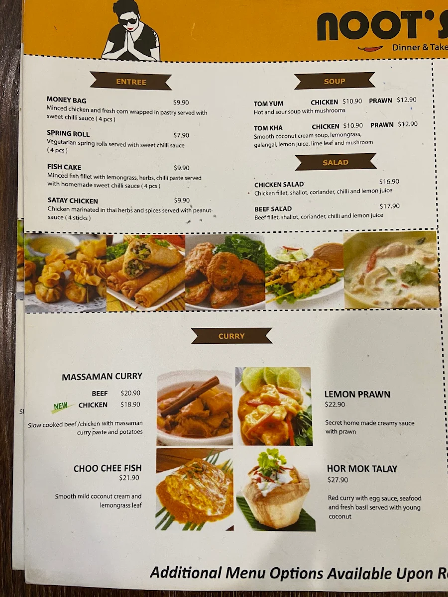 Menu, Noot's Thai