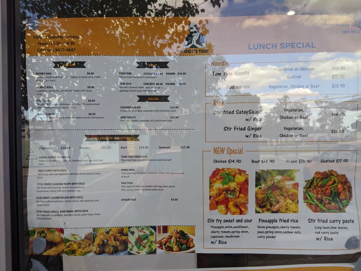 Menu, Noot's Thai