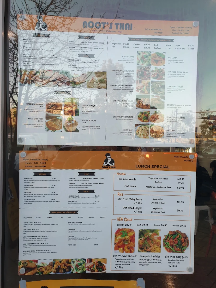 Menu, Noot's Thai