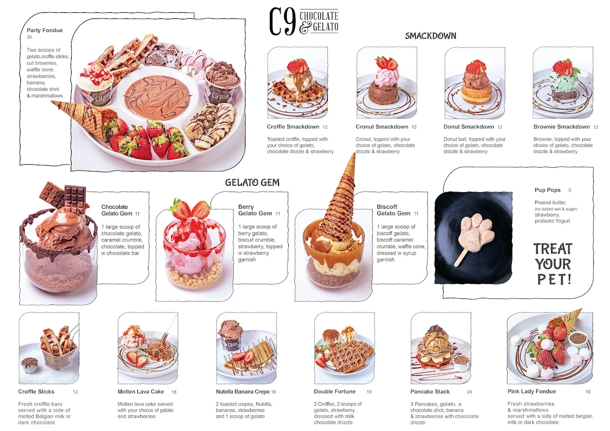 Menu, C9 Chocolate & Gelato Docklands