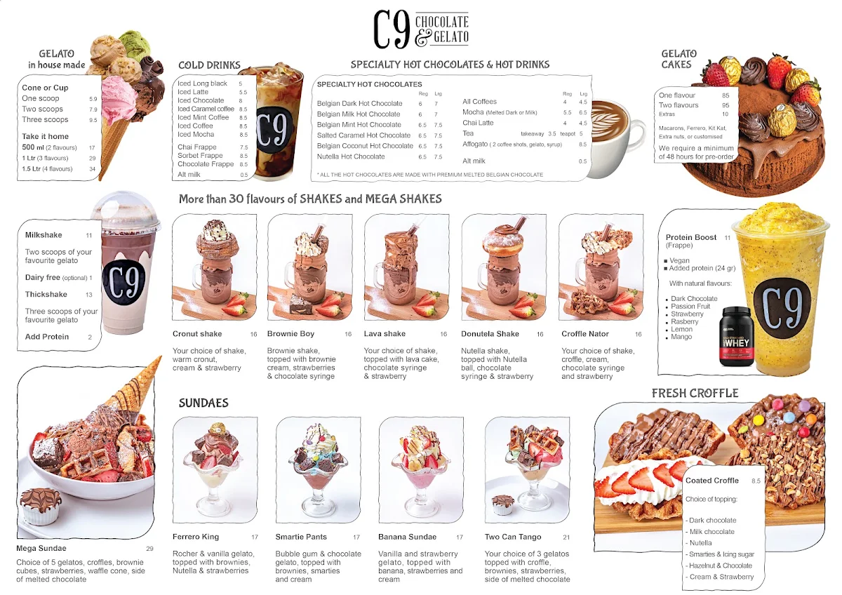 Menu, C9 Chocolate & Gelato Docklands