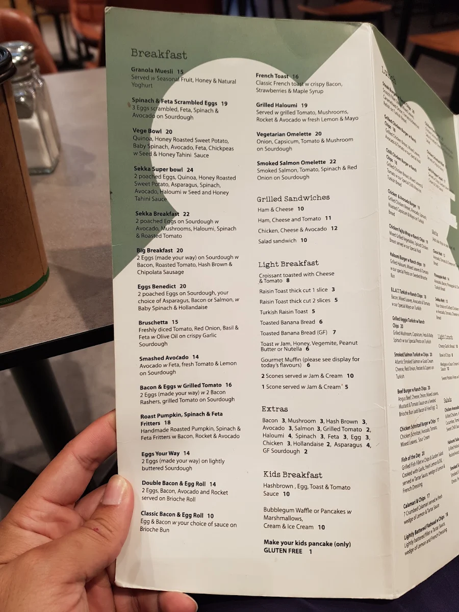 Menu, Sekka Café
