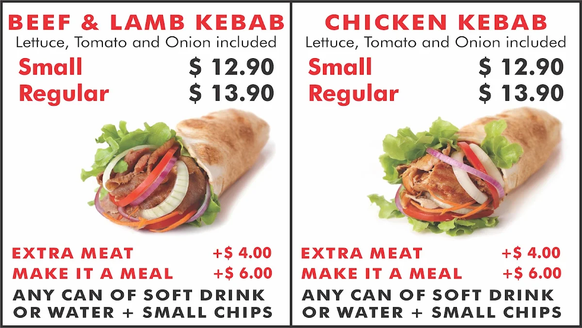 Menu, Empire Kebabs Warner