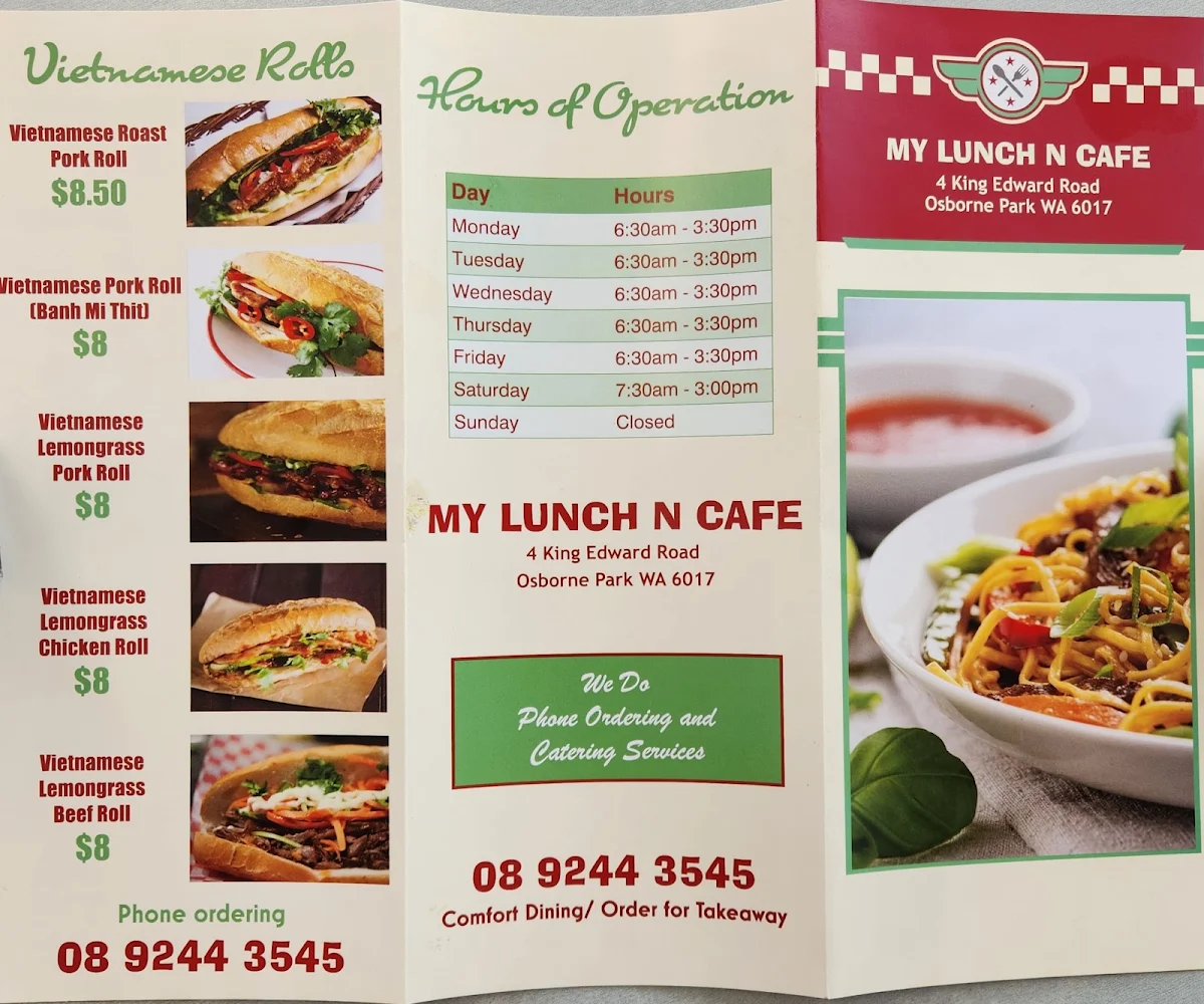 Menu, My Lunch N Cafe