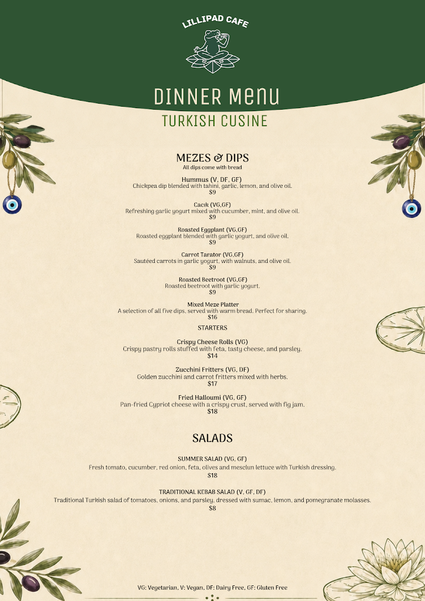Menu, Lillipad Cafe