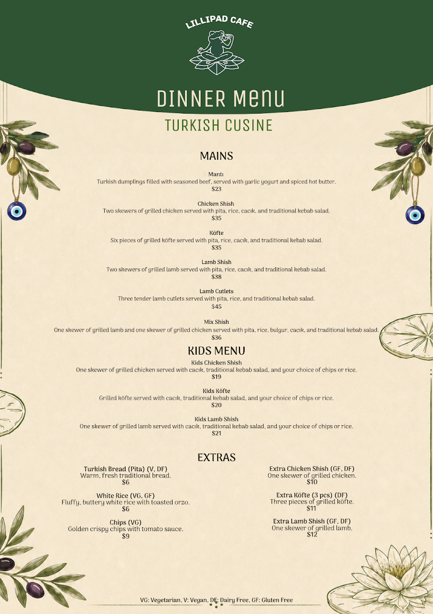 Menu, Lillipad Cafe