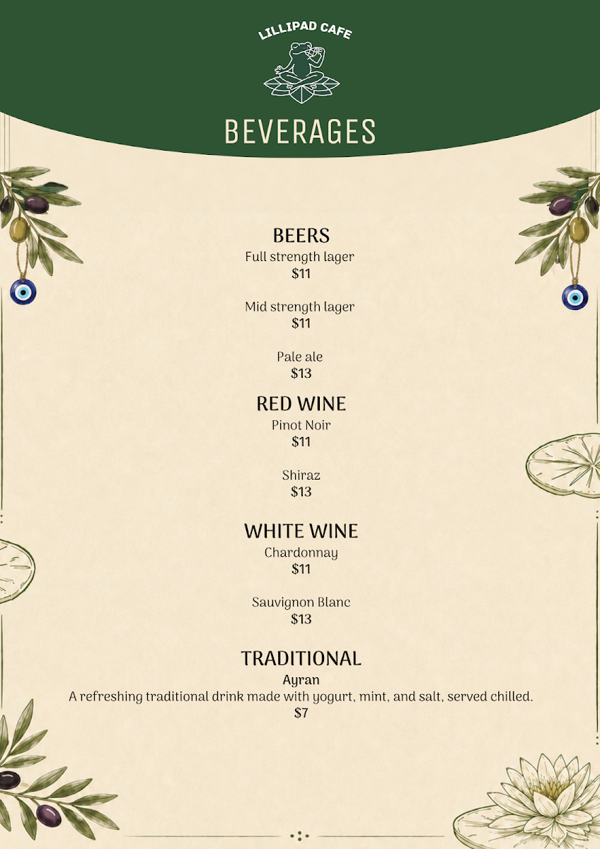 Menu, Lillipad Cafe