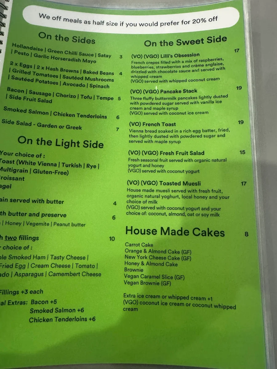 Menu, Lillipad Cafe