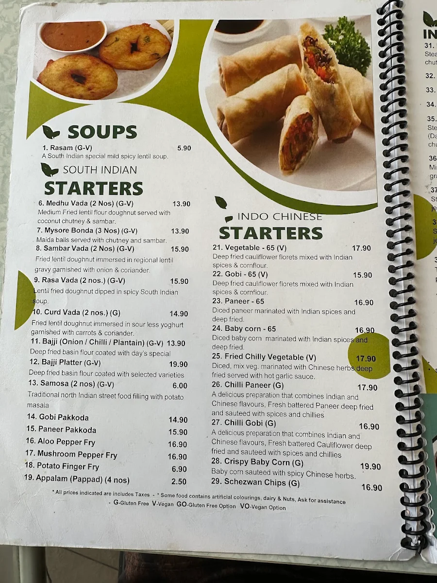 Menu, Saravanaa Bhavan