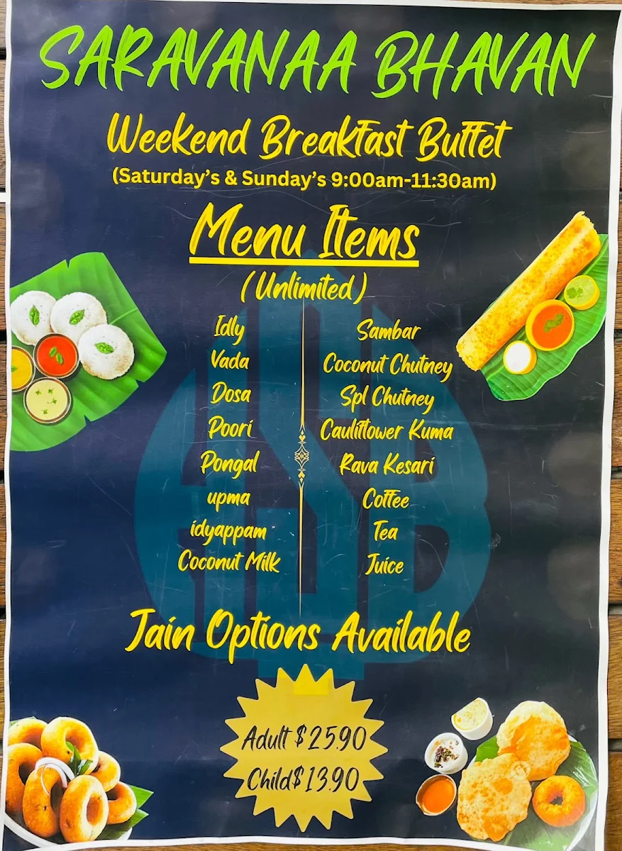 Menu, Saravanaa Bhavan