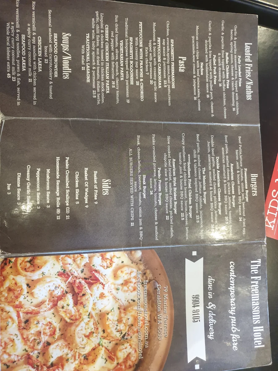Menu, Freemasons Hotel