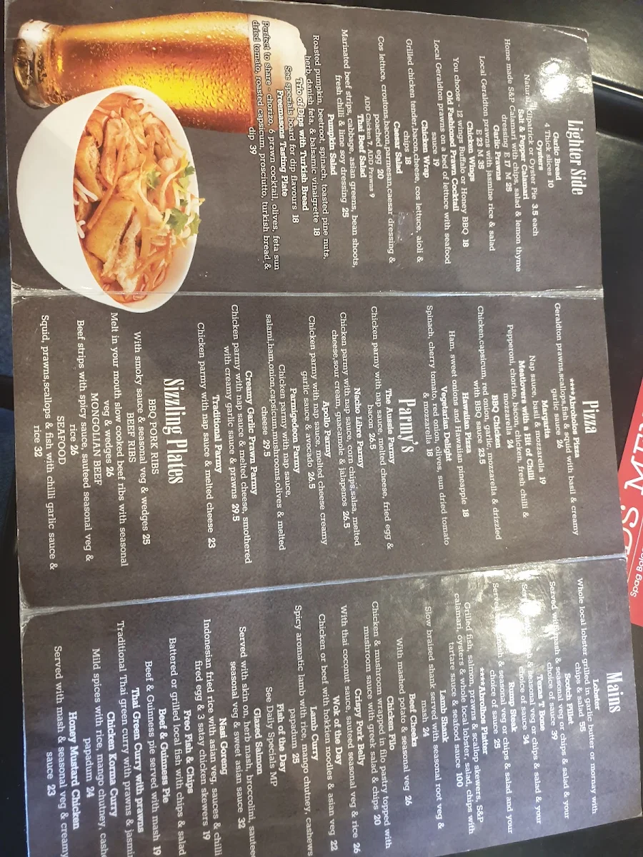 Menu, Freemasons Hotel