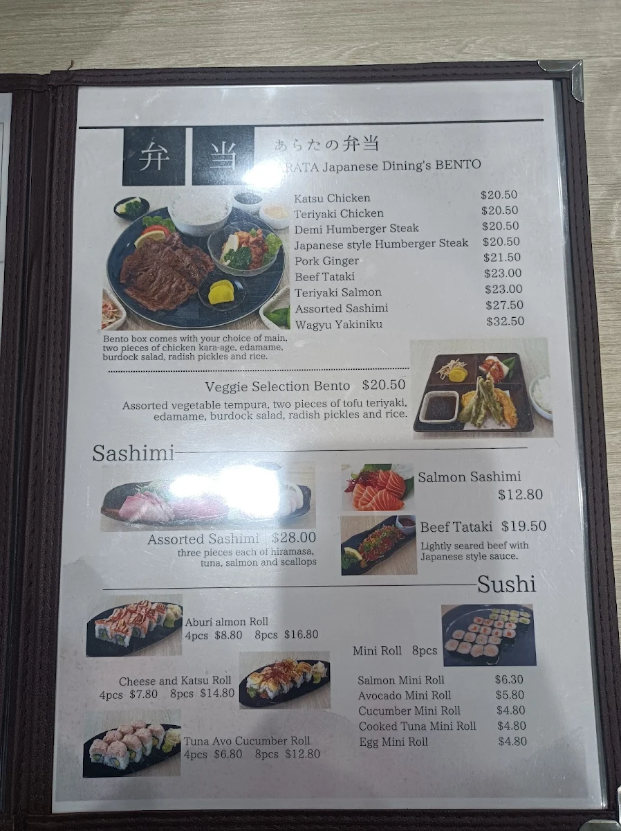 Menu, Arata Japanese Dining