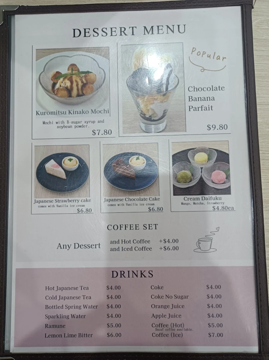Menu, Arata Japanese Dining