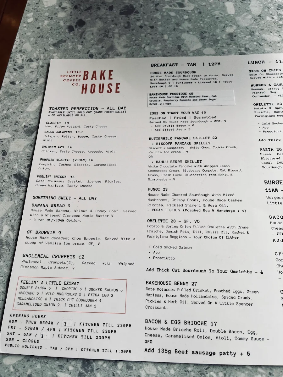 Menu, Little Spencer Coffee Co | Bakehouse