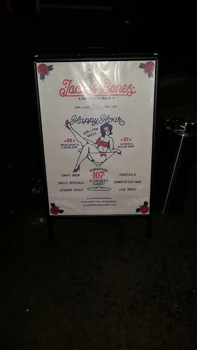 Menu, Jack & Bones Island Bar