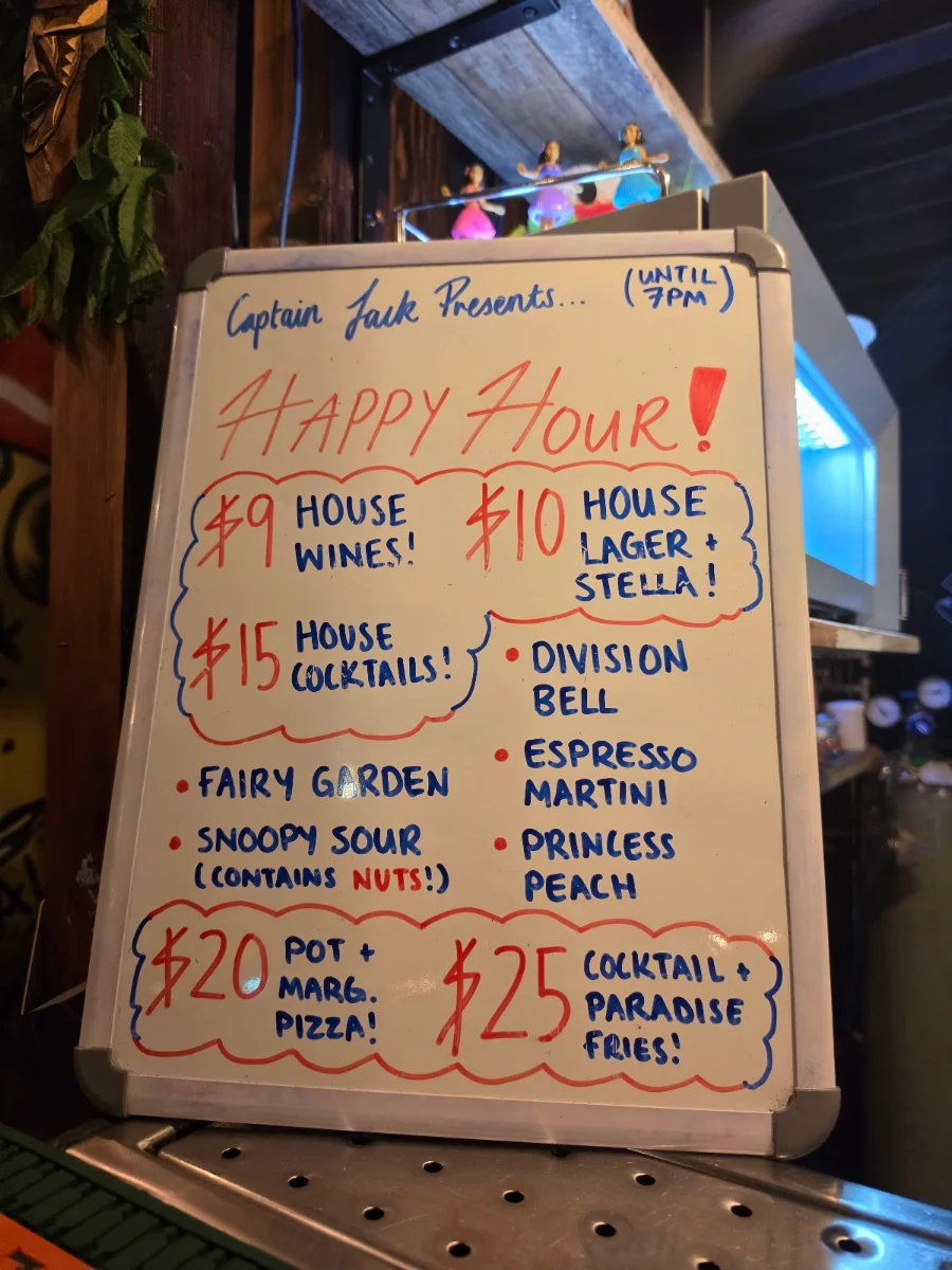 Menu, Jack & Bones Island Bar
