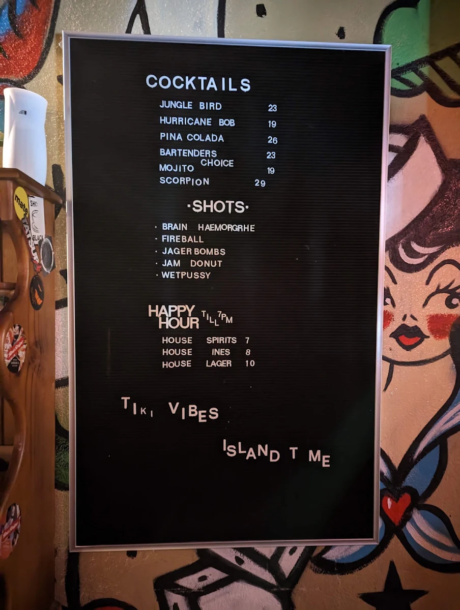 Menu, Jack & Bones Island Bar