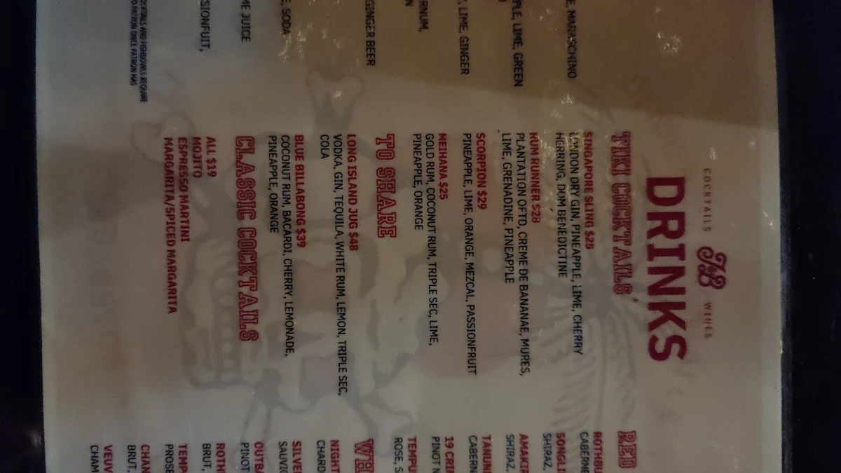 Menu, Jack & Bones Island Bar