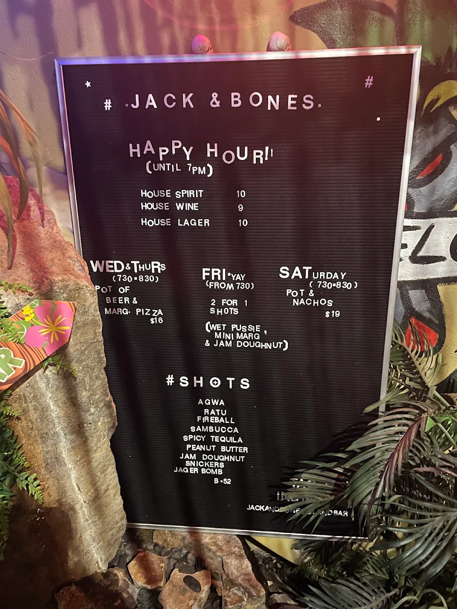 Menu, Jack & Bones Island Bar