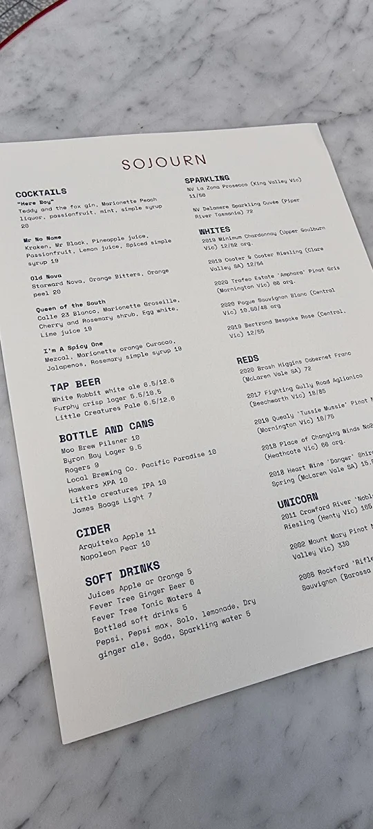 Menu, Sojourn
