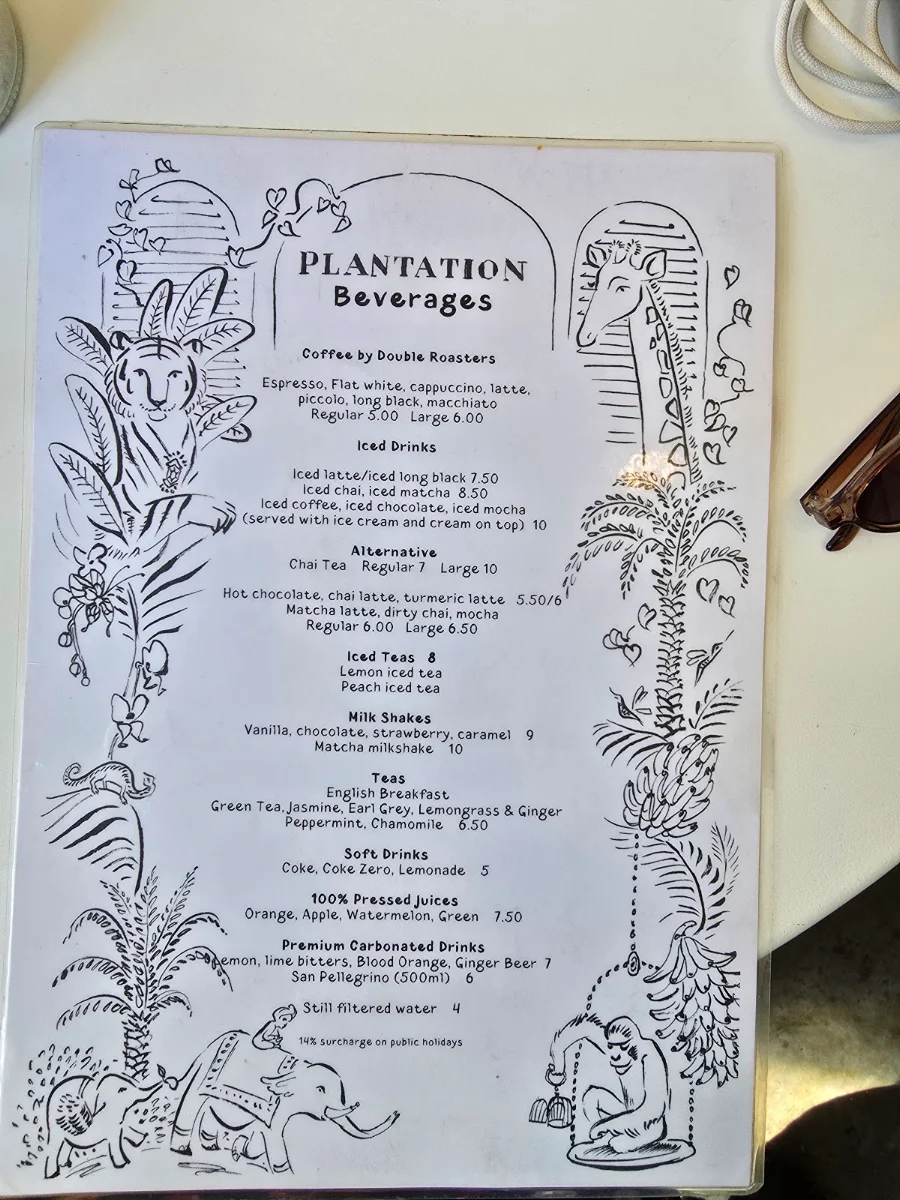 Menu, Plantation Cafe @ Green Lane Bowral