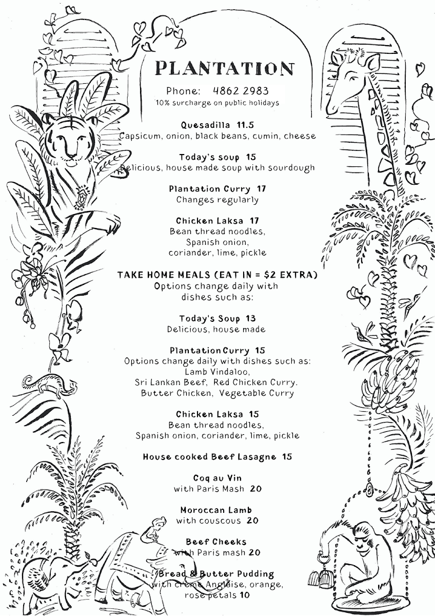 Menu, Plantation Cafe @ Green Lane Bowral
