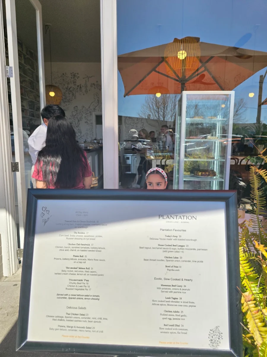 Menu, Plantation Cafe @ Green Lane Bowral
