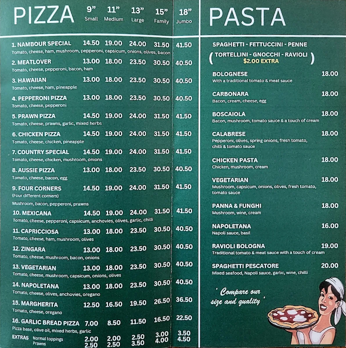 Menu, Nambour Pizza & Pasta