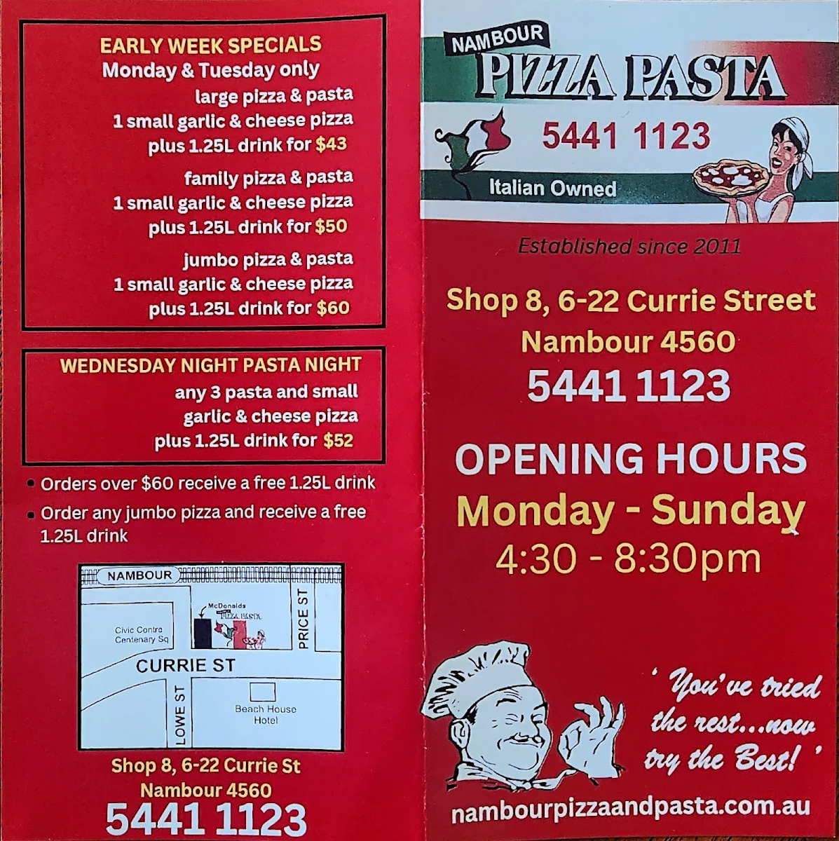 Menu, Nambour Pizza & Pasta