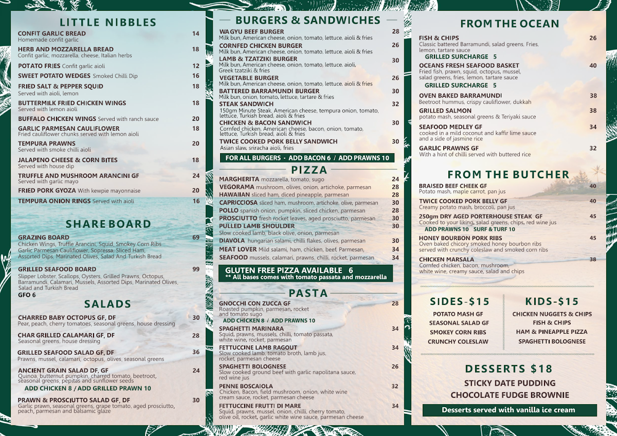 Menu, Bay Bay's on Scarborough