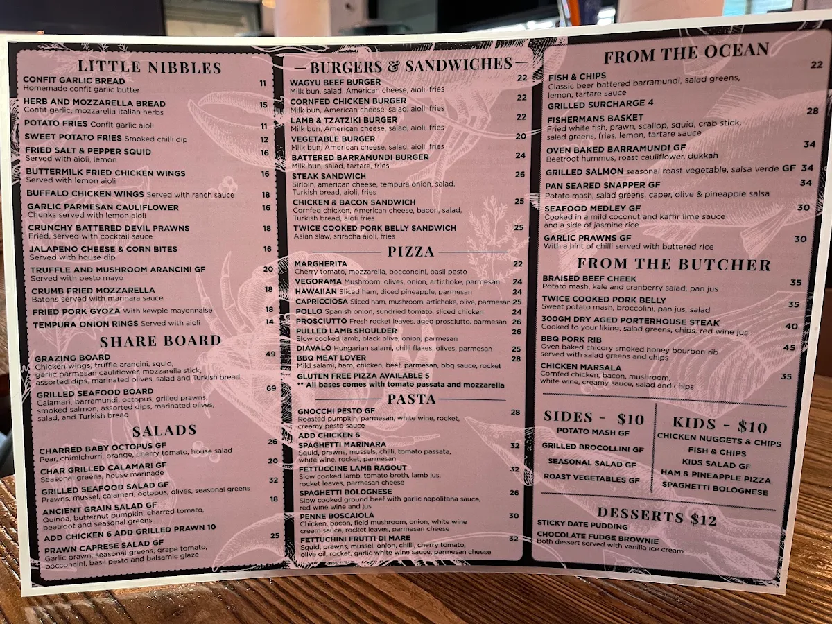 Menu, Bay Bay's on Scarborough