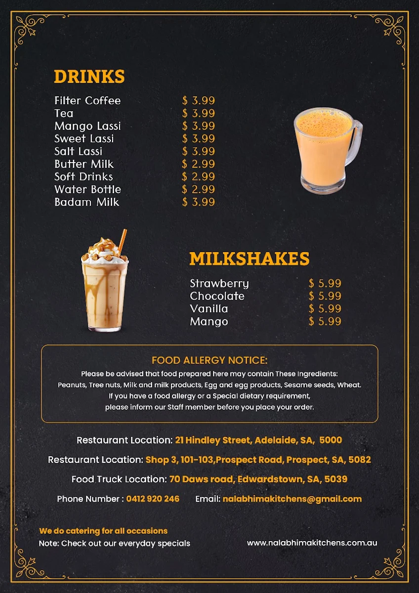 Menu, Nala Bhima Kitchen’s CBD
