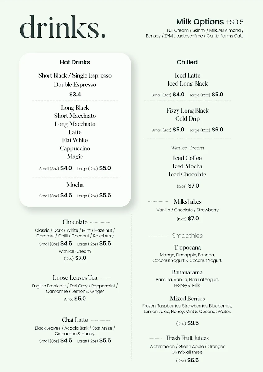 Menu, Glasshouse Hampton