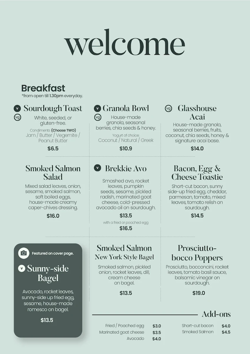 Menu, Glasshouse Hampton