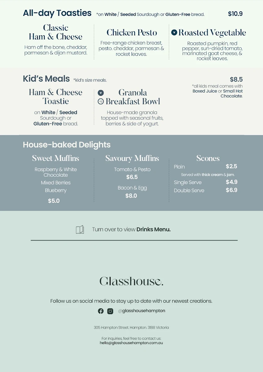 Menu, Glasshouse Hampton